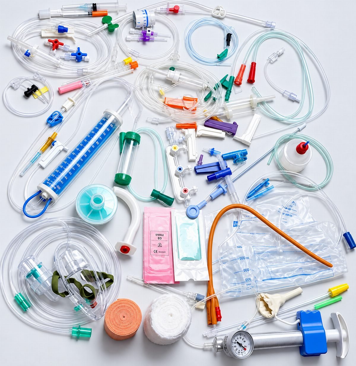 Single-use medical disposables: IV sets, catheters, syringes and masks